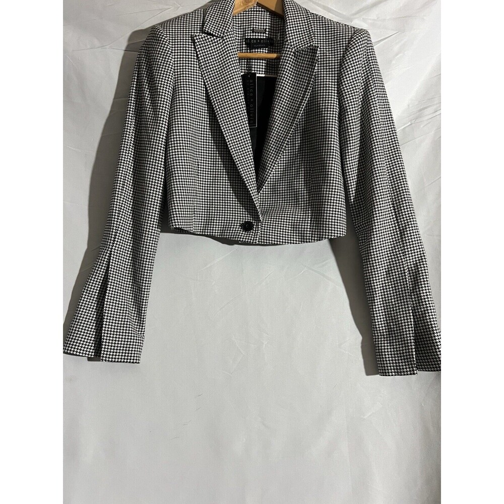 NWT Alice + Olivia Black White Herringbone Crop Jacket 2 Dark Academia, Preppy
